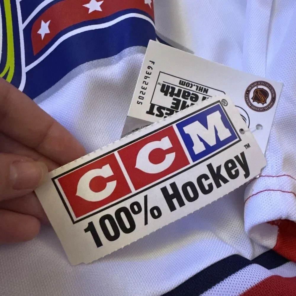 NWT Authentic‎ Ccm Columbus Blue Jackets Jersey Boys XL Mic 90s Vintage White